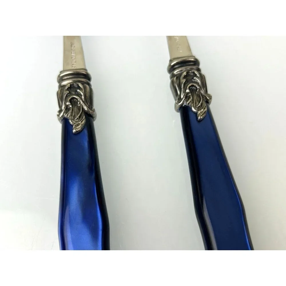 INOX Napoleon 18/10 Made in Italy Blue Stainless Steel Serving Spoon & Fork 9.5